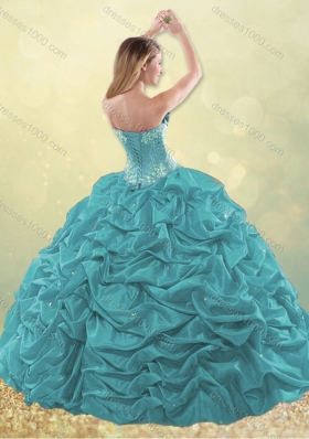 Latest Taffeta Teal Quinceanera Dress with Beading and Bubbles