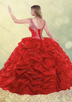 Sweet Beaded Bodice Straps Taffeta Quinceanera Dress with Bubbles