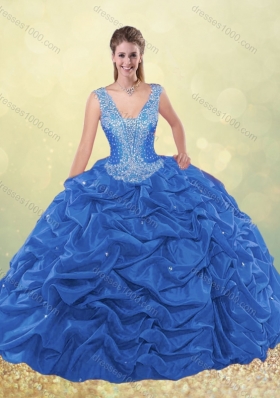 Sweet Beaded Bodice Straps Taffeta Quinceanera Dress with Bubbles