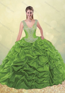 Sweet Beaded Bodice Straps Taffeta Quinceanera Dress with Bubbles