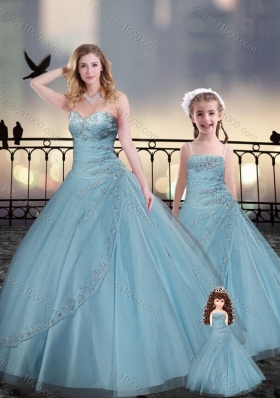 Custom Fit Light Blue Macthing Princesita With Quinceanera Dresses with Beading and Appliques