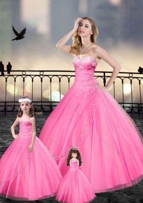 Custom Made Beaded and Applique Macthing Princesita With Quinceanera Dresses in Pink