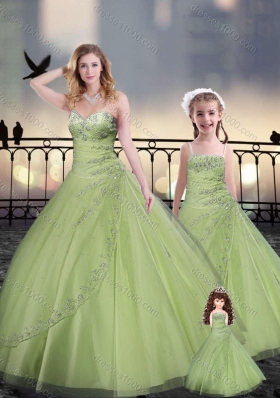 Yellow Green Macthing Princesita With Quinceanera Dresses in Tulle with Beading and Appliques