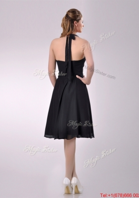 Best Selling Chiffon Halter Top Ruched Bridesmaid Dress in Black