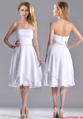 Cheap Strapless Chiffon White Bridesmaid Dress with Ruched Decorated Bust
