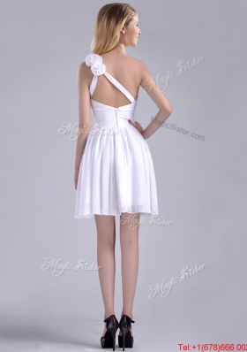 Classical Criss Cross White Bridesmaid Dress with Hand Crafted Flowers