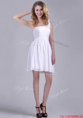 Classical Criss Cross White Bridesmaid Dress with Hand Crafted Flowers