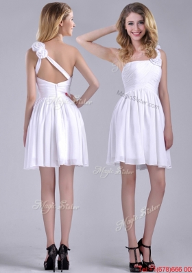 Classical Criss Cross White Bridesmaid Dress with Hand Crafted Flowers