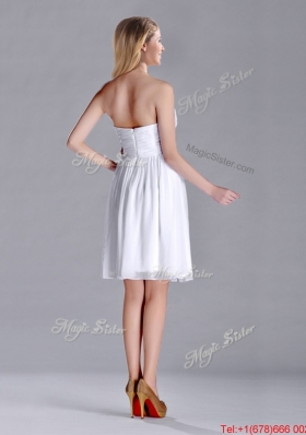 Discount White Strapless Short Bridesmaid Dress with Hand Made Flowers