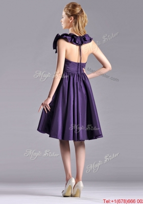 Elegant Halter Top Backless Short Bridesmaid Dress in Dark Purple