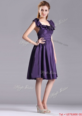 Elegant Halter Top Backless Short Bridesmaid Dress in Dark Purple