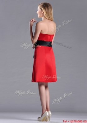 Exclusive Empire Satin Knee Length Bridesmaid Dress with Black Bowknot