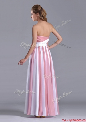 Hot Sale Bowknot Strapless White and Pink Bridesmaid Dress with Side Zipper