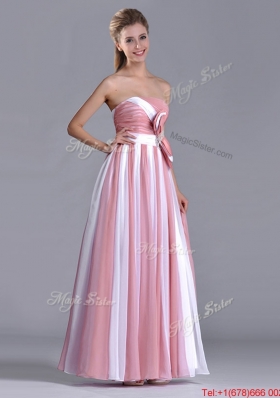 Hot Sale Bowknot Strapless White and Pink Bridesmaid Dress with Side Zipper