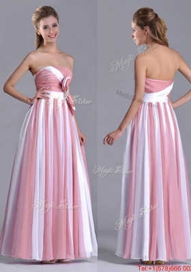 Hot Sale Bowknot Strapless White and Pink Bridesmaid Dress with Side Zipper