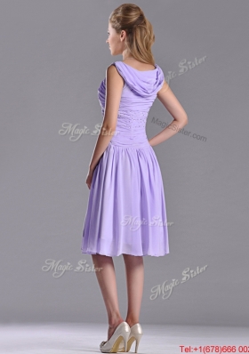 Lovely Empire Chiffon Lavender Bridesmaid Dress with Beading and Ruching