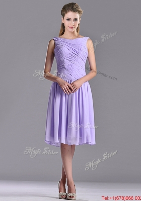 Lovely Empire Chiffon Lavender Bridesmaid Dress with Beading and Ruching