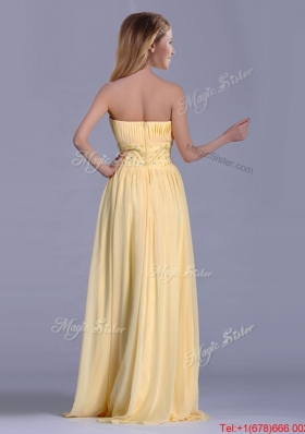 Lovely Empire Yellow Long Bridesmaid Dress with Beading and Ruching