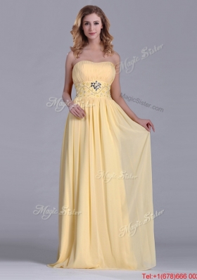 Lovely Empire Yellow Long Bridesmaid Dress with Beading and Ruching