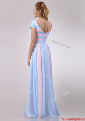 New Deep V Neckline Chiffon Bridesmaid Dress in Baby Pink and Light Blue