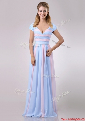 New Deep V Neckline Chiffon Bridesmaid Dress in Baby Pink and Light Blue