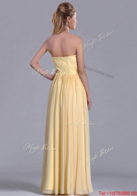 New Style Yellow Empire Long Bridesmaid Dress with Beaded Bodice