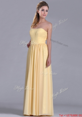 New Style Yellow Empire Long Bridesmaid Dress with Beaded Bodice