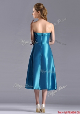 2016 Luxurious A Line Strapless Tea Length Dama Dress in Teal