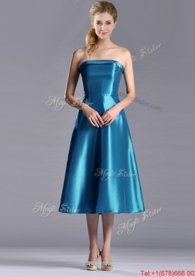 2016 Luxurious A Line Strapless Tea Length Dama Dress in Teal