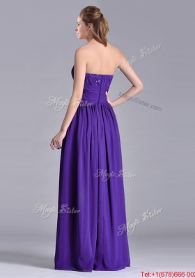 Beautiful Empire Ruched Chiffon Long Bridesmaid Dress in Purple