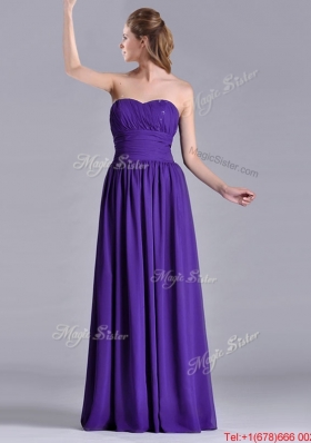 Beautiful Empire Ruched Chiffon Long Bridesmaid Dress in Purple