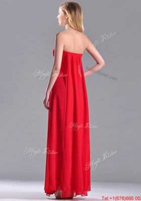 Beautiful Sweetheart Chiffon Ruched Red Dama Dress in Ankle Length