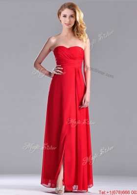 Beautiful Sweetheart Chiffon Ruched Red Dama Dress in Ankle Length