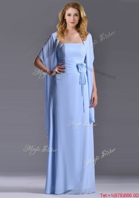 Cheap Strapless Hand Crafted Flower Long Dama Dress in Light Blue