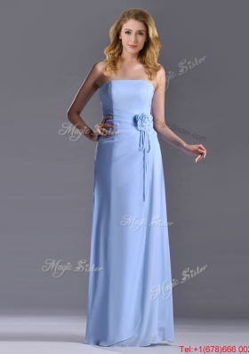 Cheap Strapless Hand Crafted Flower Long Dama Dress in Light Blue