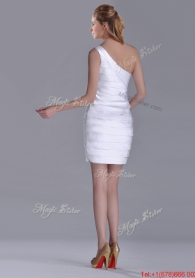 Column One Shoulder Ruched White Short Dama Dress for Homecoming