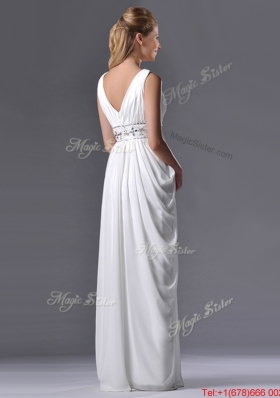 Elegant Empire V Neck Chiffon White Bridesmaid Dress for Graduation