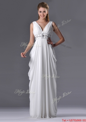 Elegant Empire V Neck Chiffon White Bridesmaid Dress for Graduation