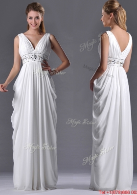 Elegant Empire V Neck Chiffon White Bridesmaid Dress for Graduation