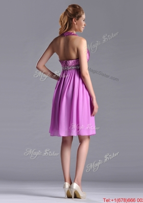 Empire Halter Knee-length Beaded Short Dama Dress in Lilac