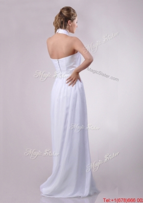 Empire Halter Top Applique Decorated Waist White Dama Dress in Chiffon