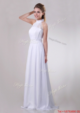 Empire Halter Top Applique Decorated Waist White Dama Dress in Chiffon