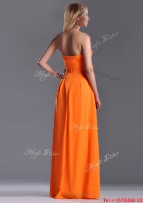 Empire Strapless Ruching Chiffon Long Bridesmaid Dress in Orange