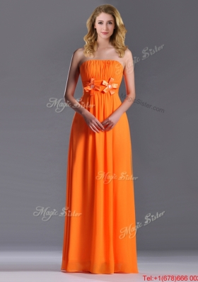 Empire Strapless Ruching Chiffon Long Bridesmaid Dress in Orange