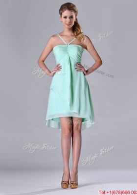 Empire Straps Apple Green Ruching Short Bridesmaid Dress in Chiffon