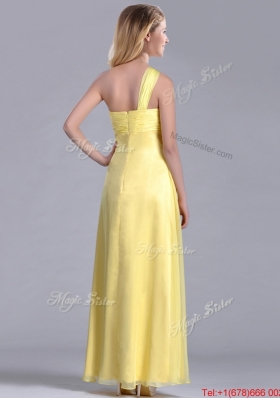 Exclusive One Shoulder Chiffon Yellow Dama Dress in Ankle Length