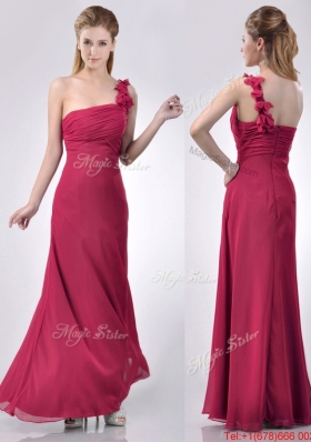 Hot Sale One Shoulder Red Dama Dress with Appliques and Ruching