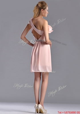 Latest Beaded and Ruffled Pink Dama Dress with Criss Cross