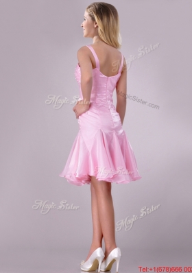 Lovely Beaded Bust Straps Short Bridesmaid Dress in Baby Pink