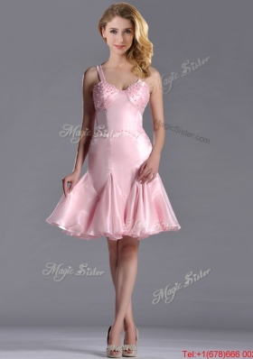 Lovely Beaded Bust Straps Short Bridesmaid Dress in Baby Pink